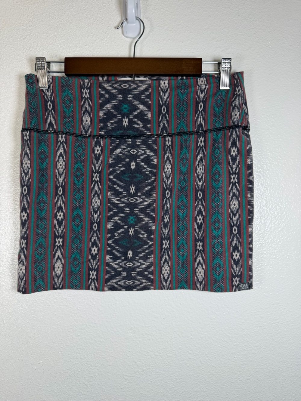 Billabong Aztec-Pattern Mini Skirt in Teal, Navy, and Gray